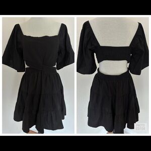 Shy Velvet Womens Black Cut Out Open Back Puff Sleeve Party Cocktail Dress Sz L